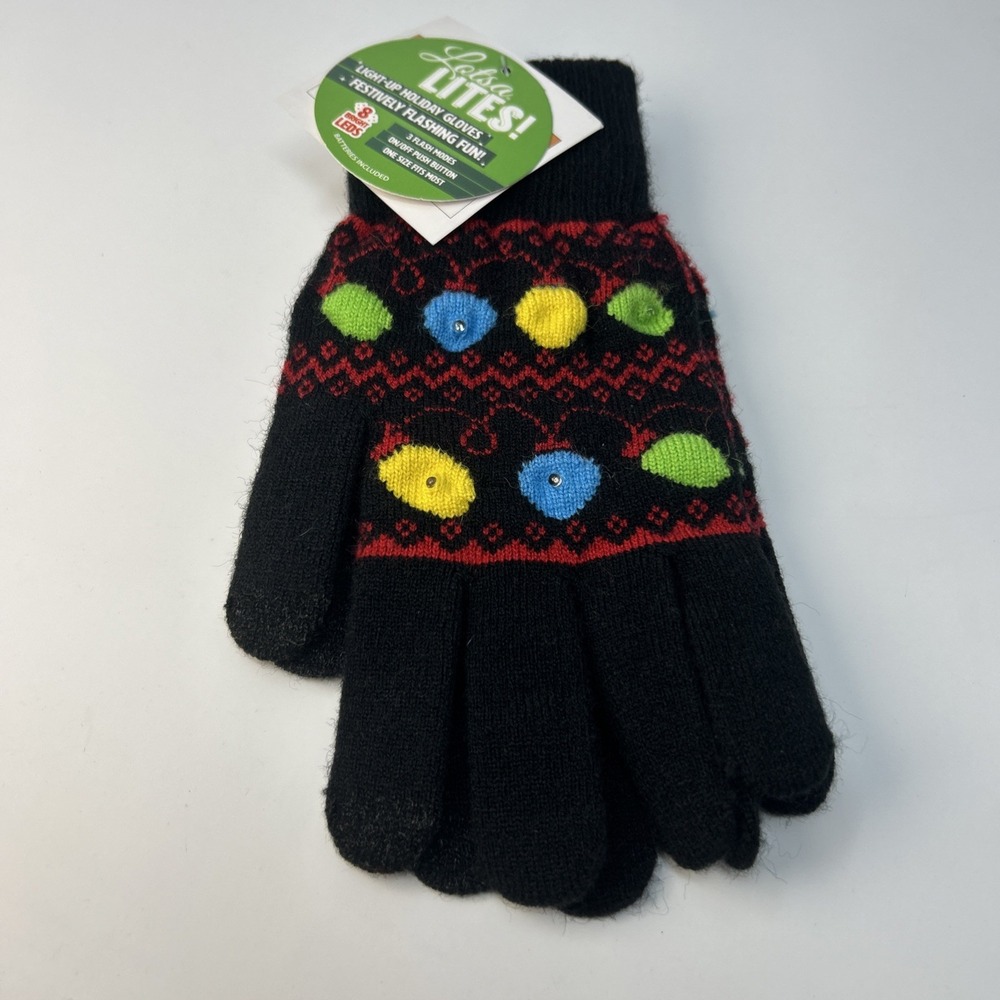 NWT Light the Night with Lotsa LITES Festive Holiday Gloves Ugly Sweater Vibes